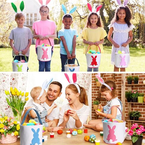 DOMENSI 6 PCS سلة عيد الفصح للأطفال مع 6 أجزاء من أعضاء رأس الأرنب أرنب أقدام عيد الفصح سلال البيض القماشية الفصح أكياس سلة أرنب الأذن للأطفال in Kuwait