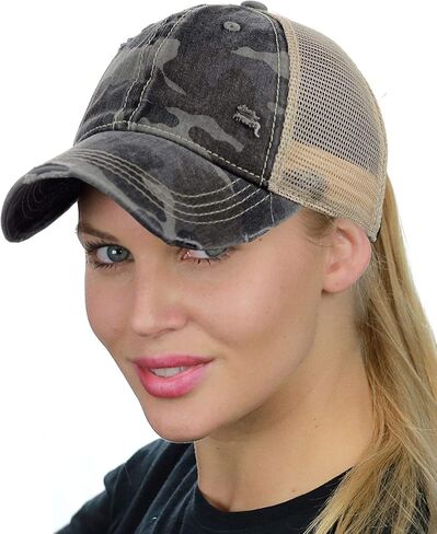 C.C Ponycap Messy High Bun Ponytail Adjustable Mesh Trucker Baseball Cap Hat, Black in Kuwait