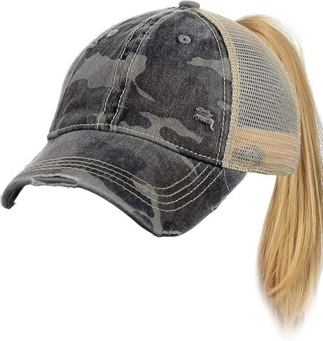 C.C Ponycap Messy High Bun Ponytail Adjustable Mesh Trucker Baseball Cap Hat, Black in Kuwait