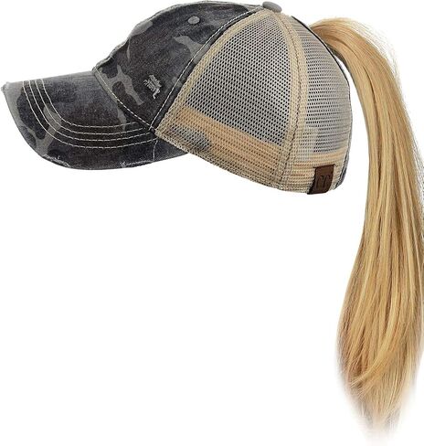 C.C Ponycap Messy High Bun Ponytail Adjustable Mesh Trucker Baseball Cap Hat, Black in Kuwait
