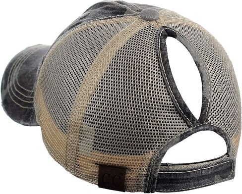 C.C Ponycap Messy High Bun Ponytail Adjustable Mesh Trucker Baseball Cap Hat, Black in Kuwait
