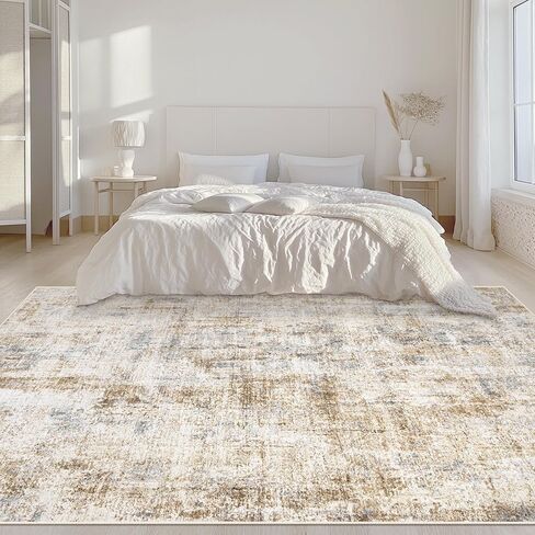 سجاد المنطقة 8x10 غرفة المعيشة: سجادة قابلة للغسل حديثة ملخص كبير سجادة ناعمة غير قسيمة سجادة محايدة مقاومة للبقع مقاومة للبقع الداخلية لغرفة النوم المطبخ المطبخ طاولة الحضانة سجاد مكتب منزلي (بيج ، 8'x10 ') in Kuwait