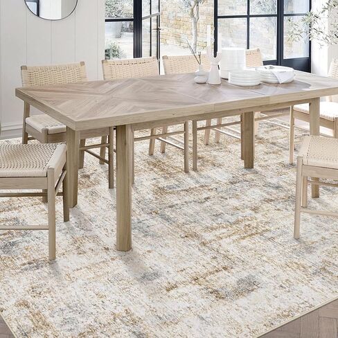 سجاد المنطقة 8x10 غرفة المعيشة: سجادة قابلة للغسل حديثة ملخص كبير سجادة ناعمة غير قسيمة سجادة محايدة مقاومة للبقع مقاومة للبقع الداخلية لغرفة النوم المطبخ المطبخ طاولة الحضانة سجاد مكتب منزلي (بيج ، 8'x10 ') in Kuwait