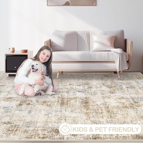 سجاد المنطقة 8x10 غرفة المعيشة: سجادة قابلة للغسل حديثة ملخص كبير سجادة ناعمة غير قسيمة سجادة محايدة مقاومة للبقع مقاومة للبقع الداخلية لغرفة النوم المطبخ المطبخ طاولة الحضانة سجاد مكتب منزلي (بيج ، 8'x10 ') in Kuwait