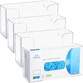 Soaoo 4 Pcs Acrylic Glove Box Holder Dispenser Glove Holder for Wall Mount Clear Acrylic Glove Rack Wall Floating Glove Box Organizer for Medical Latex Rubber Disposable Glove Boxes (Single,5.3'' H)