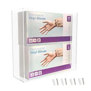 B1bee Acrylic Glove Dispenser - Holds 2 Boxes - Wall Mounted Glove Box Holder - Wall Mount Disposable Glove Dispenser - Can Also Store Masks and Tissues - Includes Mounting Hardware (Screws)