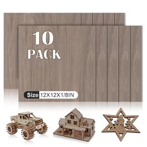 10 Pack 16x16x1/8 Inch Basswood Sheets, Large Size Basswood for Laser Cutting & Engraving, Plywood Wood Board Unfinished Wood Sheets for Crafts, DIY Architectural Models, Wood Burning and Painting.