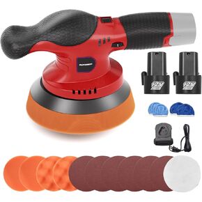 AUTOGEN Cordless Buffer Polisher, 6 Inch Dual Action Polisher with 2 PCS 2.5Ah Lithium Battery, 9MM Random Orbital Polisher with Brushless Motor, Extra 18 PCS Attachments in Kuwait