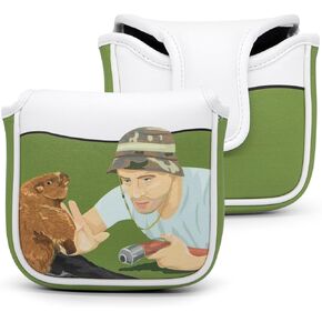 Golf Square Heel Shaft Mallet Putter Cover Headcover, Funny Design Magnetic Closure Elegant Embroidery Premium Leather Putter Headcovers