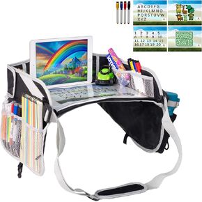KARLCHUCK Kids Travel Tray Car Seat - Lap Desk for Toddler Road Trips Airplane Activity Table with Pockets Tablet Holder Essential Accessories