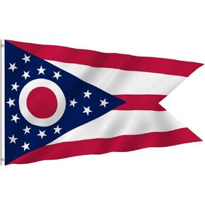 Anley EverStrong Series Embroidered Ohio State Flag 3x5 Feet - Embroidery & Heavy Duty Canvas Header - 4 Rows of Lock Stitching - Nylon Ohio OH State Flags with Brass Grommets 3 X 5 Ft