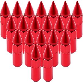 Nemtor 1/2"-20 Wheel Spike Lug Nuts, 20pcs Red Lug Nut Closed End, 60MM Long,for Cadillac,for Chevrolet,for Chrysler,for Dodge,for Ford 1962-2011