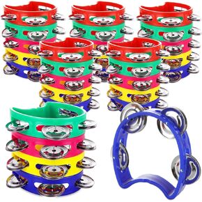 LDXDRU 30Pcs Half Moon Tambourine for Adults, 4 Bells Colored Plastic Hand Tamborines, Percussion Tambourines Musical Instrument, Great Gift for Birthday, Christmas, Party, KTV
