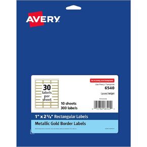 Avery Printable Rectangle Labels, 2" x 4" Shipping Labels, Matte White with Metallic Gold Border, Permanent Adhesive, Laser & Inkjet Compatible, 100 Blank Labels (6541)