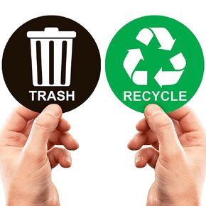 Recycle Sticker for Trash Can - Perfect Bin Labels - 2 Pack - 5" by 5" Decal Logo - Ideal Sign for Home or Office Refuse Bin - Suitable for Indoor/Outdoor use (Green, Black)