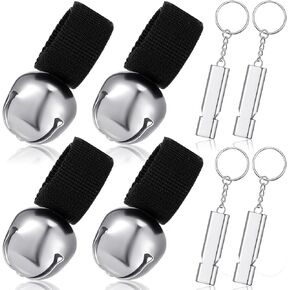 Gemscream 4 Sets Bear Bells with Whistle for Hiker, Loud Bear Bell with Magnetic Silencer and Emergency Whistle, Ideal for Hiking, Outdoor Camping, Survival, Biking, Fishing, Climbing