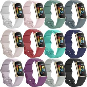 [12-Pack] Silicone Bands for Fitbit Charge 5, Replacement Bands for Charge 5 (Small Size)