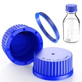 Ks-Tek 5pcs GL45 Screw Caps with Pouring Ring for Laboratory Glass Bottles, Polypropylene, 45 mm (Blue)
