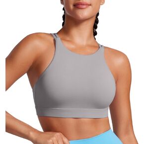 CRZ YOGA Womens Butterluxe High Neck Longline Sports Bras - Criss Cross Wireless Yoga Bra Padded Workout Crop Top
