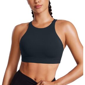 CRZ YOGA Womens Butterluxe High Neck Longline Sports Bras - Criss Cross Wireless Yoga Bra Padded Workout Crop Top