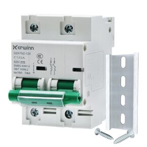 KERWINN Miniature Circuit Breaker 500V DC Circuit Breaker 2Pole 125Amp Smart Circuit Breaker DIN Rail Mount for Marine Power Systems,Solar photovoltaic Systems(C125A)