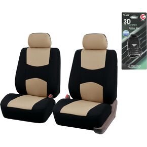 FH Group Car Seat Covers Gray Multifunctional Flat Cloth Front Seats Only, Airbag Compatible Combo 3D Air Freshener Universal Fit Interior Accessories Cars Trucks SUV Car Accessories Protector