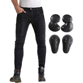 Summer Mesh Motorcycle Riding Jeans With Armor Motocross Racing Slim Stretch Pants (XL=34, Black)