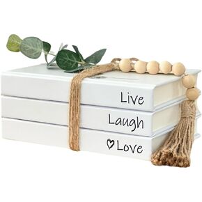 Decorative Books for Home Decor - Book Decor - Decorative Books - Decorative Books for Coffee Table - Bookshelf Decor - Real Pages |Live|Laugh|Love|(Set of 3)(White Pages)