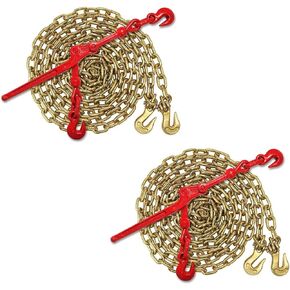 DC Cargo Chain Binder Kit | 3/8" Grade 70 Extra Long 20 Foot Chain - and Load Binder Set | Heavy Duty Ratcheting Chain and Binder | Load Chain and Binders – 6,600lb Working Load Limit As Set