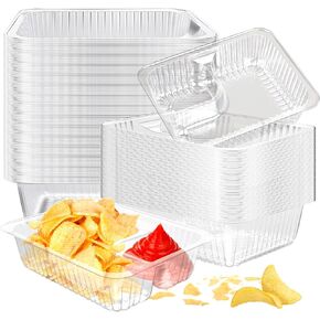 Vmiapxo 200 Pack 12oz Nacho Trays, 6.49" x 5.11" Plastic 2 Compartment Food Serving Trays Disposable Sauce Cheese Dip Tray for Concession Stands Movie Night Carnival Party Snack Taco Chip Supplies