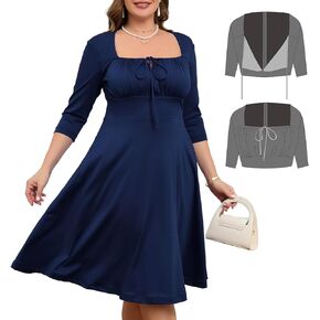 LONGLEGBIRD Plus Size Formal Cocktail Dresses Tie Front Adjustable Strap, Satin Midi Prom Wedding Guest Party Dress