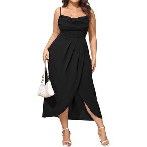SCOMCHIC Women's Plus Size Dress Sleeveless Spaghetti Strap Cowl Neck Wrap Party Cocktail Cami Dress