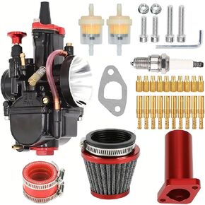 PWK28 30MM carburetor for Predator 196cc 212cc 5.5hp 6.5hp, Coleman Powersports CT200 BT200 MB200 Mini bike, KT196 Twister, and 80T Go Kart Cart Part +42mm air filter (black)