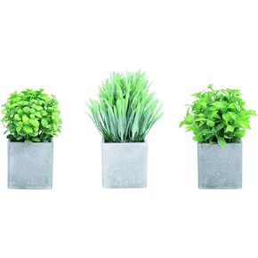 Artificial Plants Natural Green 3-Pack 8.5 Tall - Zero Maintenance, Real Touch Faux Plants in Durable Paper Pulp Pots for Home, Office, Outdoor Décor - Versatile Style