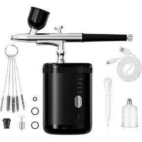 Airbrush Kit Dual Action 1800ma capacity Airbrush Set with Compressor Portable Airbrush Set for Tattoo Makeup Cake Decoration Model Painting Nail Art Barber (Green Dual-Action)