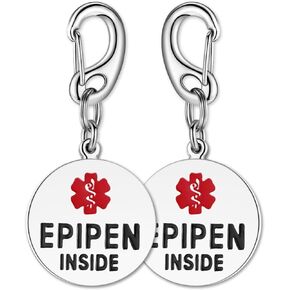Divoti 1" Stainless Steel Dual-Sided (1 Unit) EpiPen Inside Bag Tag - Quick Clip