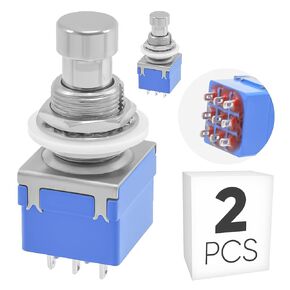 2-Pack Latching Foot Switches, 3PDT Off-ON, 9Pin, 12mm Heavy-Duty 6A, PBS-24-302 Push Button for Guitar Effect Pedals
