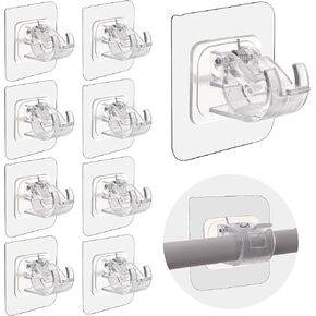 Thinp 8 Pieces No Drill Curtain Rod Brackets, Self Adhesive Curtain Rod Holder Curtain Rod Hooks Nail Free Adjustable Curtain Hangers for Bathroom Kitchen Home Window and Hotel Wall