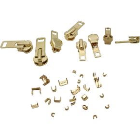 Zipper Repair Kit Solution YKK® 8 Sets Auto Lock Sliders Assorted 2 of #5, 2 of #7 , 2 of #8 and 2 of #10 Included Top & Bottom Stops - Made in USA (YKK Brass Auto Lock Sliders)