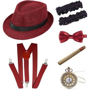 Gionforsy 1920s إكسسوارات للرجال 20s Gatsby Gangster زي إكسسوارات مجموعة بنما طقم قبعات طافوا 20s زي