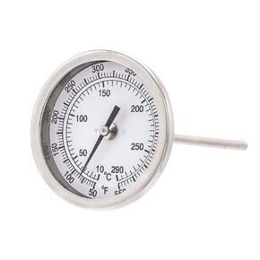 PIC Gauges B3B6-TT SS Case Bimetal Thermometer, 316 SS Stem, Back Angle Connection, 3" Dial, 6" Stem Length, 200/1000° F & 93/538° C Temperature Range