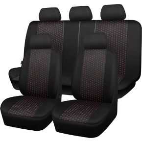 Outlet Jacquard Cloth Car Seat Covers Full Set,Universal Fit for Cars,SUV,Vans,Trucks,Inside Zipper Design and Reserved Opening Holes,Airbag Compatible(Full Set,Black and Red)