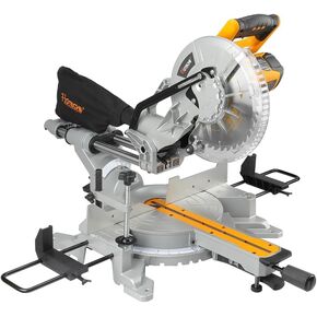 Hoteche 10-Inch Miter Saw 15A Sliding Compound Single Bevel Chop Saw with Laser Guide and TCT Saw Blade for Wood and Metal Working