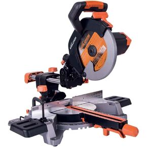 أدوات Evolution Power Tools R255SMS منشار ميتري منزلق مقاس 10 بوصة متعدد المواد، متعدد الأغراض، قطع المعادن والبلاستيك والخشب والمزيد، إمالة مائلة 0˚ - 45˚ وزوايا ميتري 50˚ - 50˚ شفرة TCT متضمنة in Kuwait