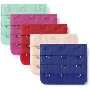 Allegra K 5 Pcs Lady 3 Rows Bra Back Extender Underwear Hook Red Drak Blue Beige