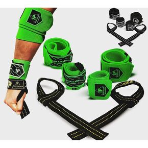 IRON PALACE Knee Wraps + Wrist Wraps + Weight Lifting Straps Bundle (3 Pairs) for Weightlifting Bodybuilding in Saudi Arabia