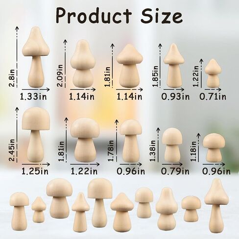Savgkoyt 30PCS Wooden Mushrooms, Unfinished Wood Mini Mushroom Set for Crafts Decor, Natural 10 Sizes DIY to Paint Color Party Table Ornaments Decoration in Kuwait