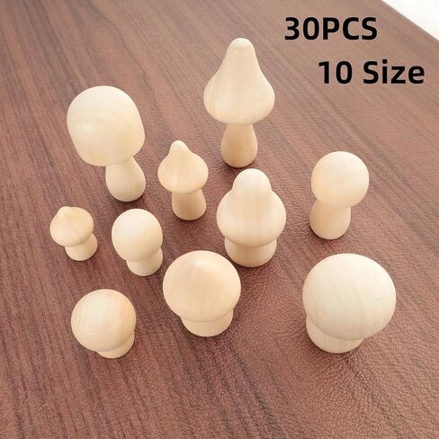 Savgkoyt 30PCS Wooden Mushrooms, Unfinished Wood Mini Mushroom Set for Crafts Decor, Natural 10 Sizes DIY to Paint Color Party Table Ornaments Decoration in Kuwait