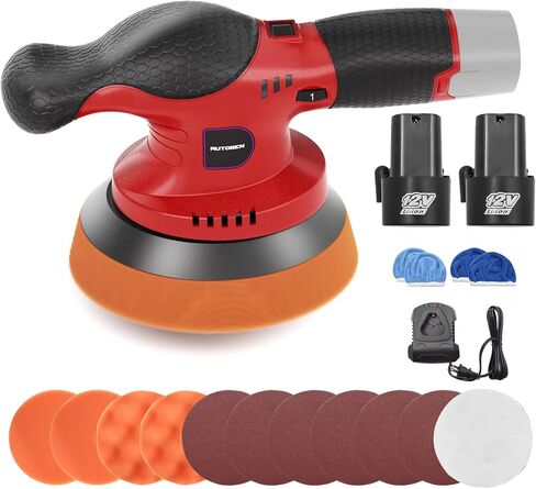 AUTOGEN Cordless Buffer Polisher, 6 Inch Dual Action Polisher with 2 PCS 2.5Ah Lithium Battery, 9MM Random Orbital Polisher with Brushless Motor, Extra 18 PCS Attachments in Kuwait