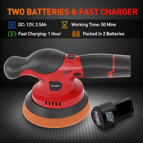 AUTOGEN Cordless Buffer Polisher, 6 Inch Dual Action Polisher with 2 PCS 2.5Ah Lithium Battery, 9MM Random Orbital Polisher with Brushless Motor, Extra 18 PCS Attachments in Kuwait